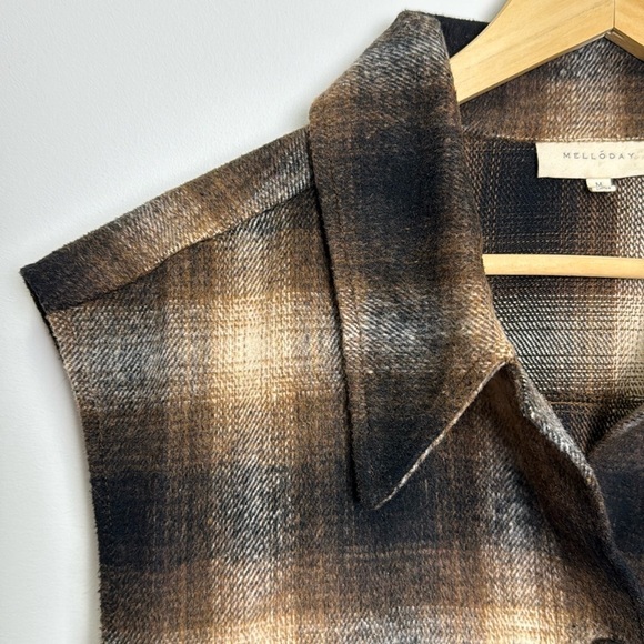 Mellowday Plaid Brown Flannel Vest Wool Blend Size M - Picture 4 of 13